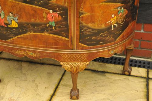 ANTIQUE C1910 CHINOISERIE DEMI LUNE CABINET HAND PAINTED GILT ASIAN DECOR - ADDITIONAL PHOTO 10