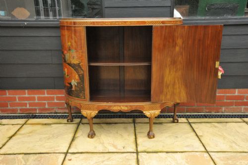ANTIQUE C1910 CHINOISERIE DEMI LUNE CABINET HAND PAINTED GILT ASIAN DECOR - ADDITIONAL PHOTO 14