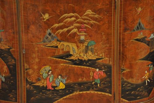 ANTIQUE C1910 CHINOISERIE DEMI LUNE CABINET HAND PAINTED GILT ASIAN DECOR - ADDITIONAL PHOTO 15