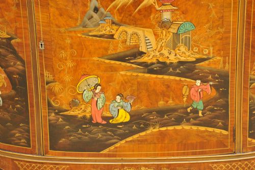 ANTIQUE C1910 CHINOISERIE DEMI LUNE CABINET HAND PAINTED GILT ASIAN DECOR - ADDITIONAL PHOTO 21