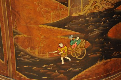 ANTIQUE C1910 CHINOISERIE DEMI LUNE CABINET HAND PAINTED GILT ASIAN DECOR - ADDITIONAL PHOTO 23