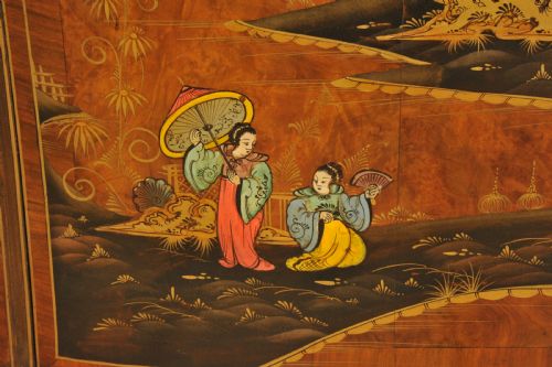 ANTIQUE C1910 CHINOISERIE DEMI LUNE CABINET HAND PAINTED GILT ASIAN DECOR - ADDITIONAL PHOTO 25