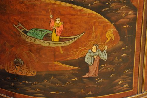 ANTIQUE C1910 CHINOISERIE DEMI LUNE CABINET HAND PAINTED GILT ASIAN DECOR - ADDITIONAL PHOTO 27