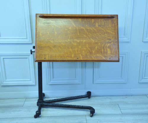 ANTIQUE CARTERS OF LONDON OAK AND CAST IRON ADJUSTABLE TABLE