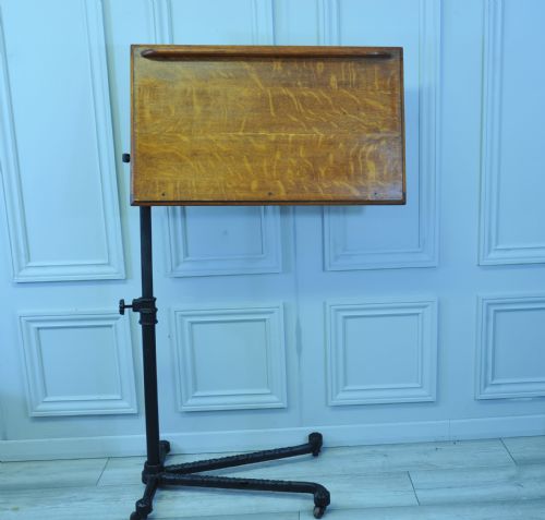 ANTIQUE CARTERS OF LONDON OAK AND CAST IRON ADJUSTABLE TABLE - ADDITIONAL PHOTO 4