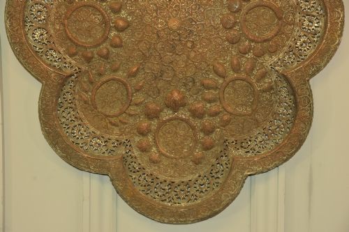 ANTIQUE KASHMIRI SILVER PLATED PIERCED REPOUSS COPPER TRAY - ADDITIONAL PHOTO 2