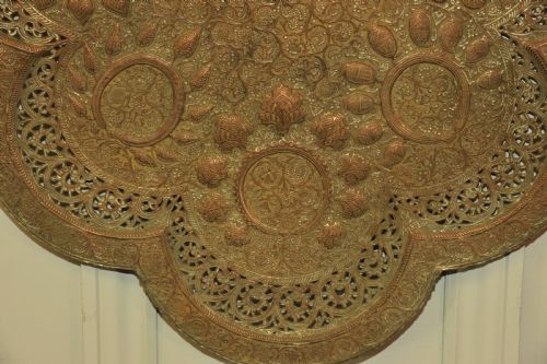 ANTIQUE KASHMIRI SILVER PLATED PIERCED REPOUSS COPPER TRAY - ADDITIONAL PHOTO 5