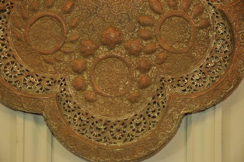 ANTIQUE KASHMIRI SILVER PLATED PIERCED REPOUSS COPPER TRAY - ADDITIONAL PHOTO 11