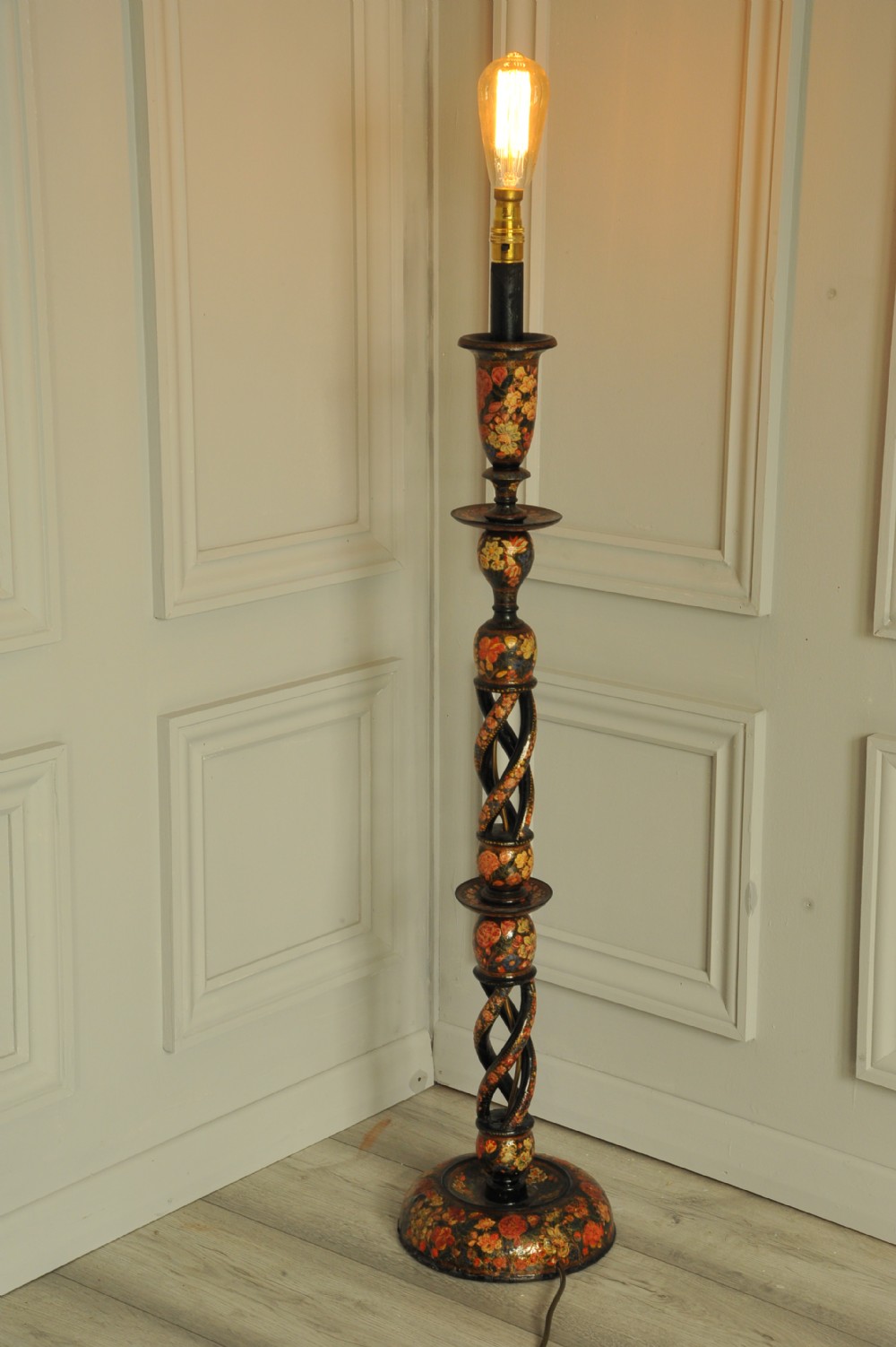 Astonishingly rare antique Kashmiri Floor Standing open twist lamp  View II
