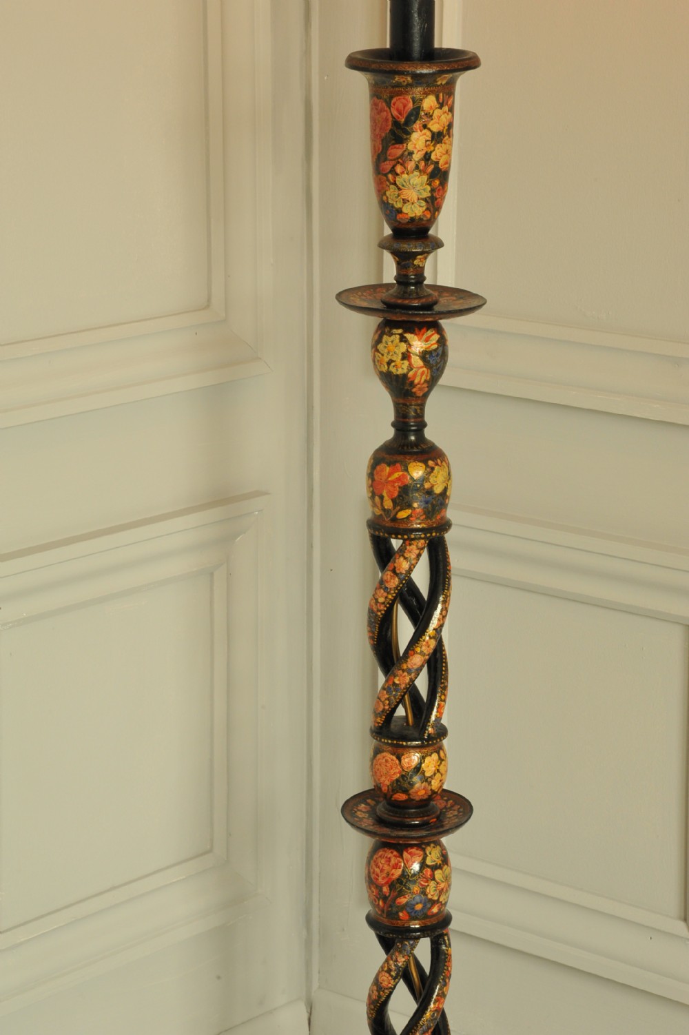 Astonishingly rare antique Kashmiri Floor Standing open twist lamp  View III