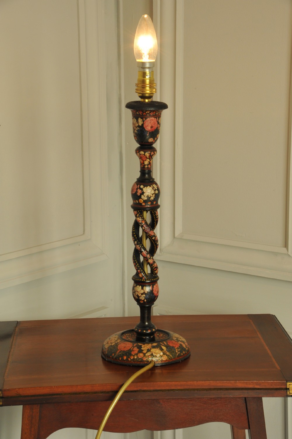 An antique Kashmiri open twist table lamp View II