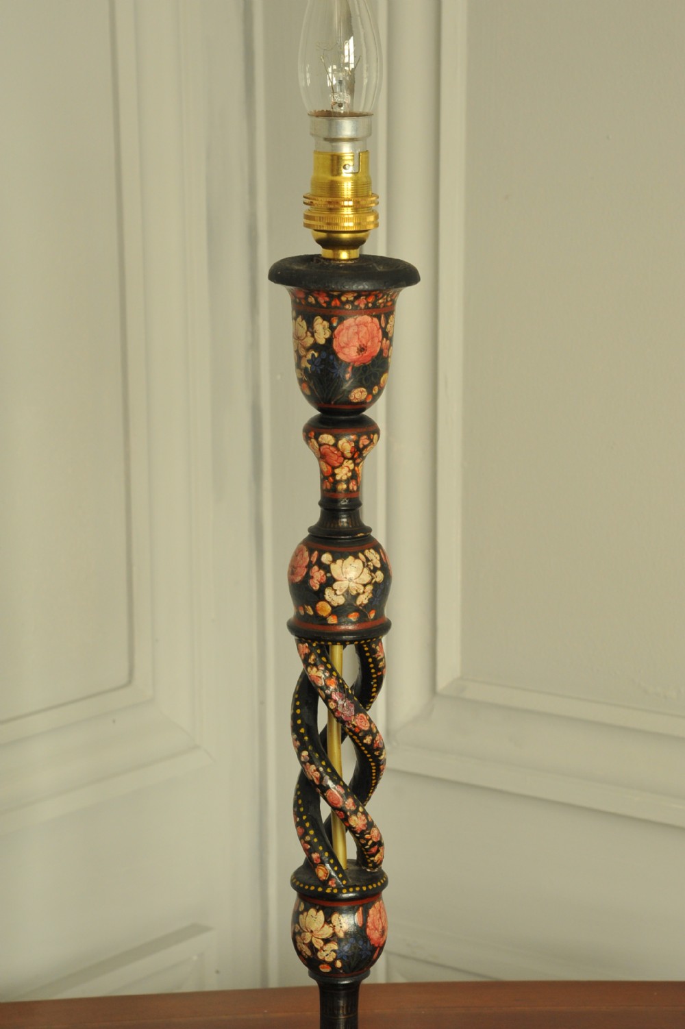 An antique Kashmiri open twist table lamp View III