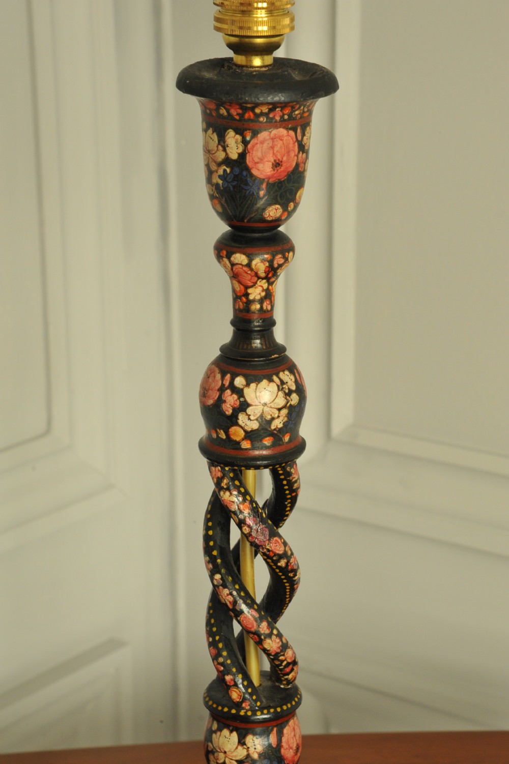 An antique Kashmiri open twist table lamp View V