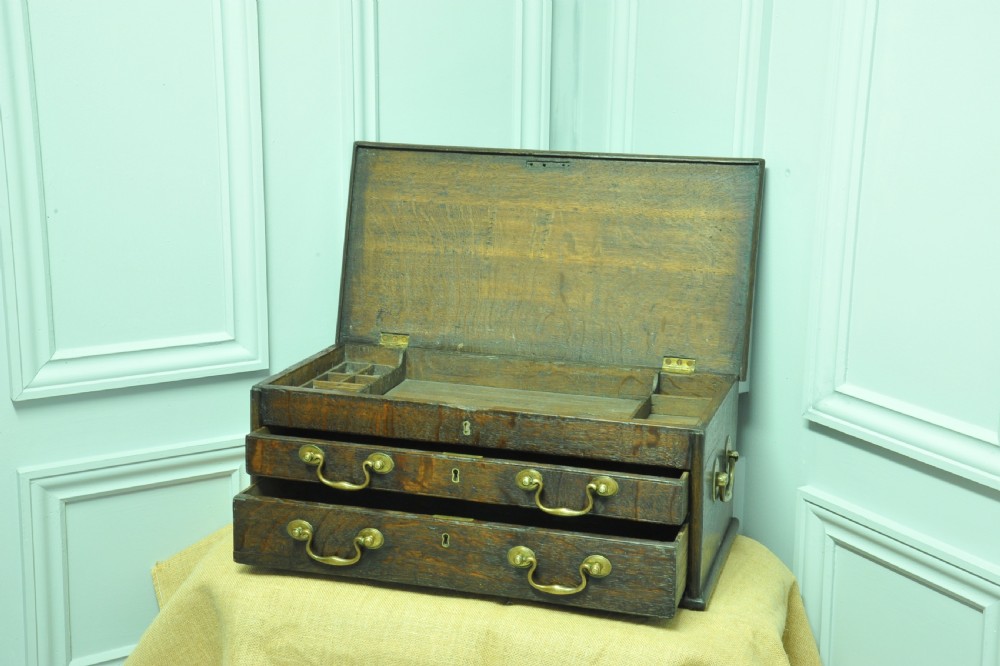 Antique oak Campaign box with drawers View IV