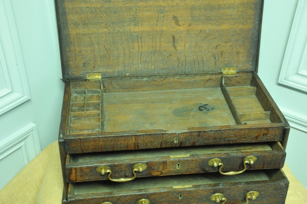 Antique oak Campaign box with drawers View V