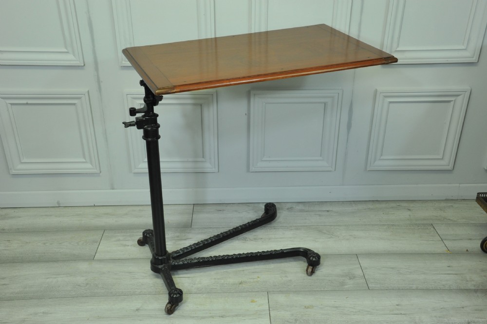 A good Antique Vintage Cast Iron and Mahogany Adjustable Bed  or Side
Table 