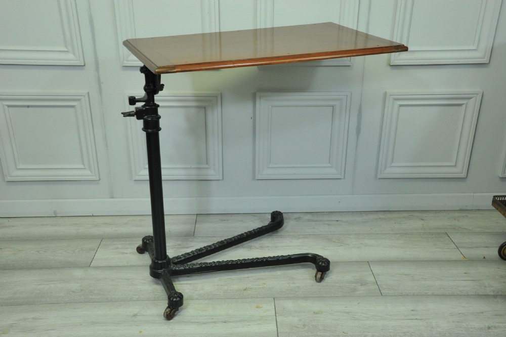 A good Antique Vintage Cast Iron and Mahogany Adjustable Bed  or Side
Table  View II