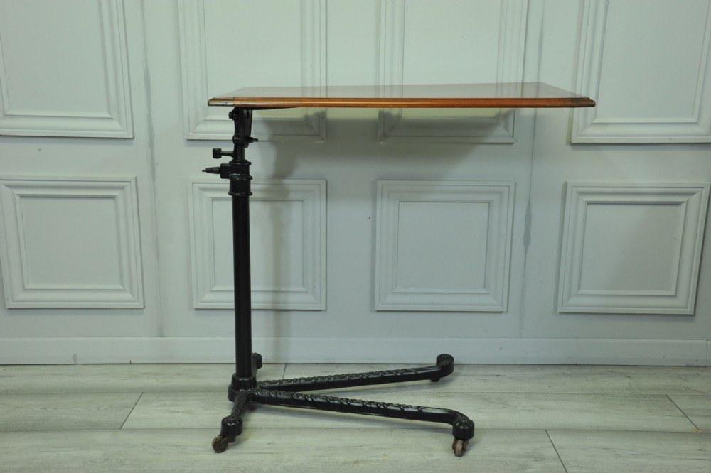 A good Antique Vintage Cast Iron and Mahogany Adjustable Bed  or Side
Table  View III