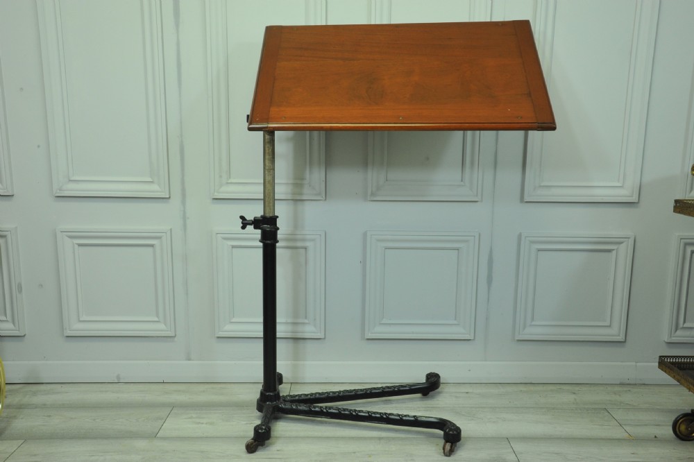 A good Antique Vintage Cast Iron and Mahogany Adjustable Bed  or Side
Table  View V