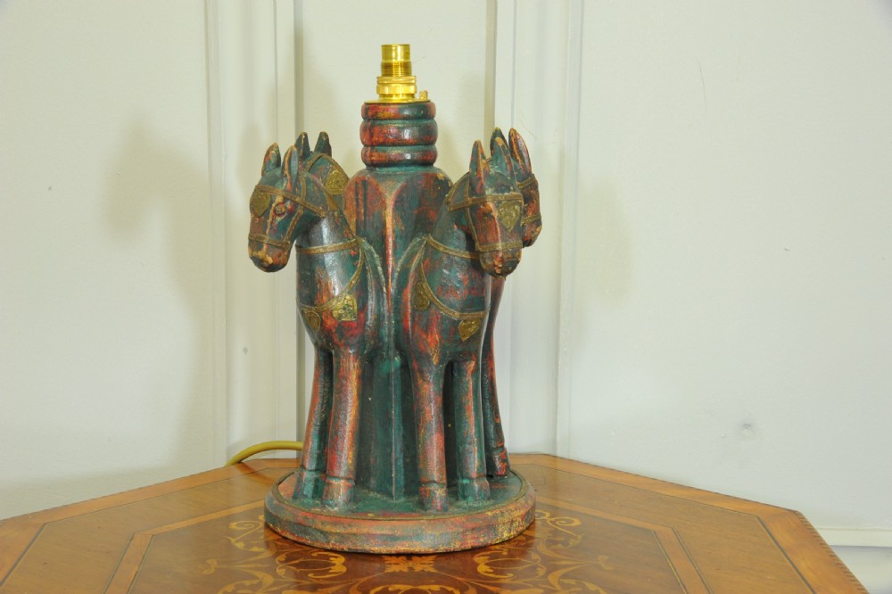 An antique Four Horse Painted Table Lamp