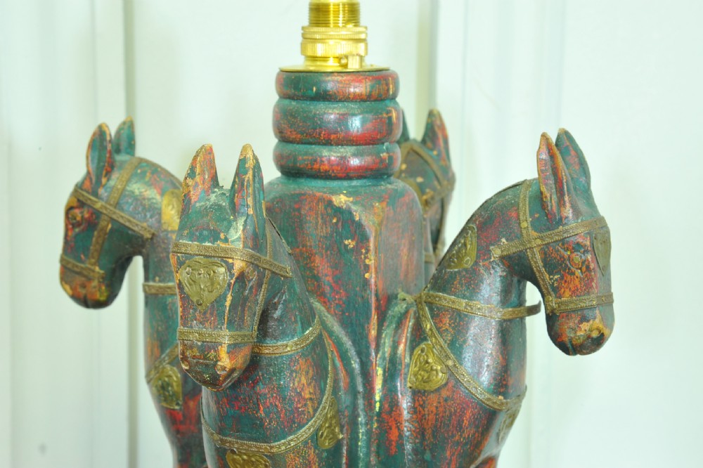 An antique Four Horse Painted Table Lamp View II