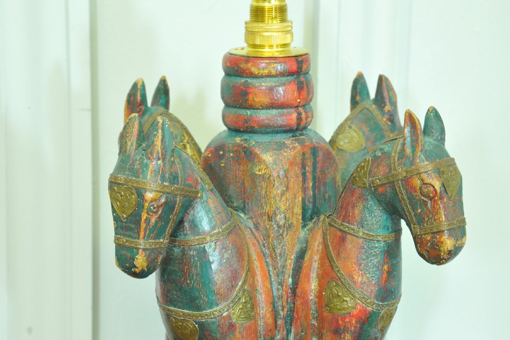 An antique Four Horse Painted Table Lamp View III