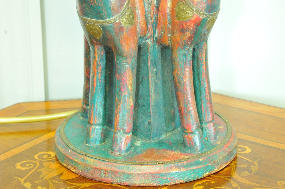 An antique Four Horse Painted Table Lamp View IV