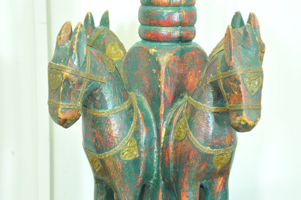 An antique Four Horse Painted Table Lamp View V