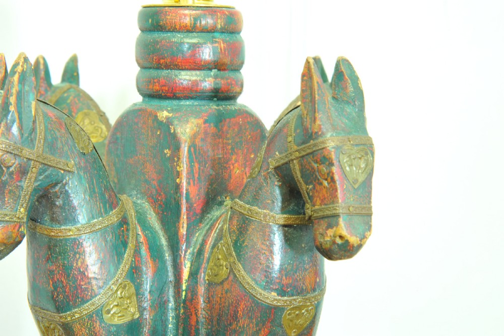 An antique Four Horse Painted Table Lamp View VI