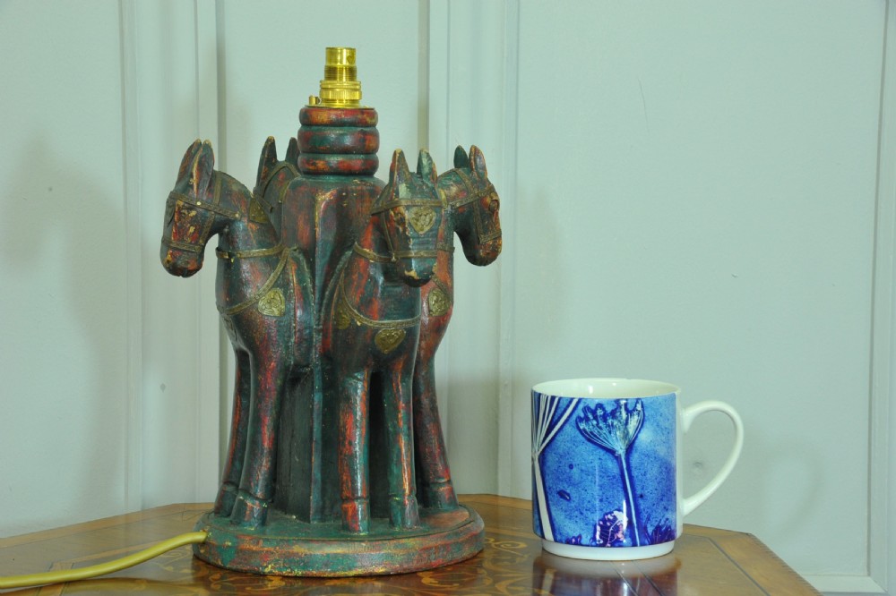 An antique Four Horse Painted Table Lamp View VIII