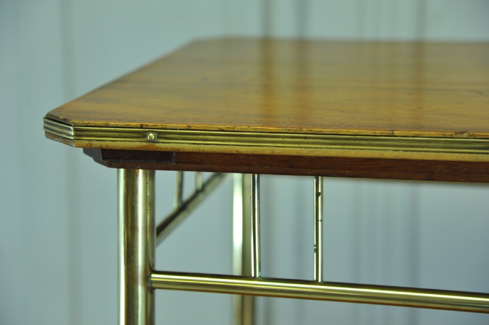 An Antique Vintage Early 20c Walnut and Brass two Tier Trolley Drinks Cart     View II