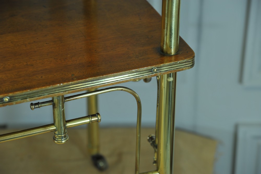 An Antique Vintage Early 20c Walnut and Brass two Tier Trolley Drinks Cart     View III