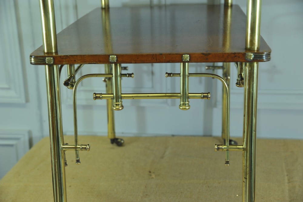 An Antique Vintage Early 20c Walnut and Brass two Tier Trolley Drinks Cart     View XI