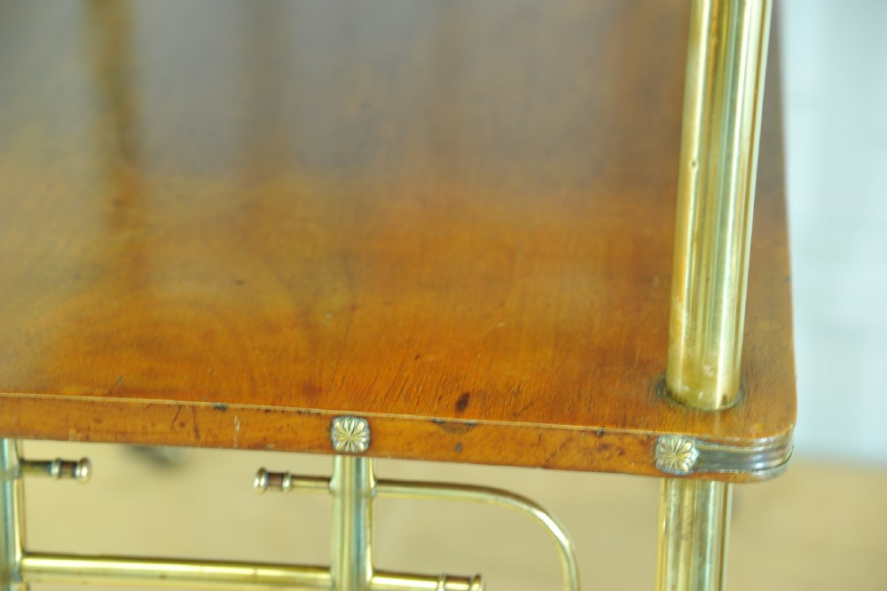 An Antique Vintage Early 20c Walnut and Brass two Tier Trolley Drinks Cart     View XIII
