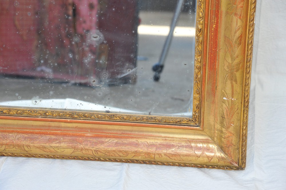 Very Large Antique French Louis Phillipe Arched Shoulder Gilt Gesso Mirror View V