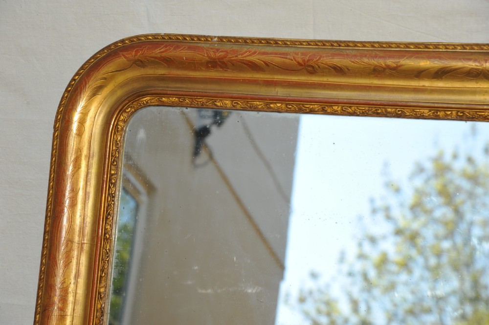 Very Large Antique French Louis Phillipe Arched Shoulder Gilt Gesso Mirror View VI