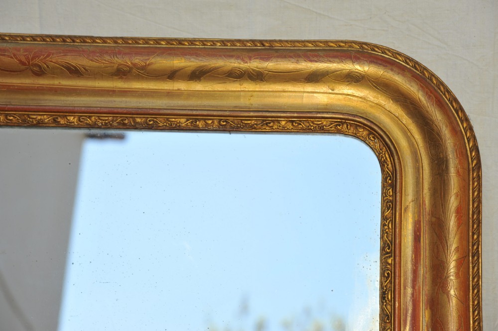 Very Large Antique French Louis Phillipe Arched Shoulder Gilt Gesso Mirror View VIII