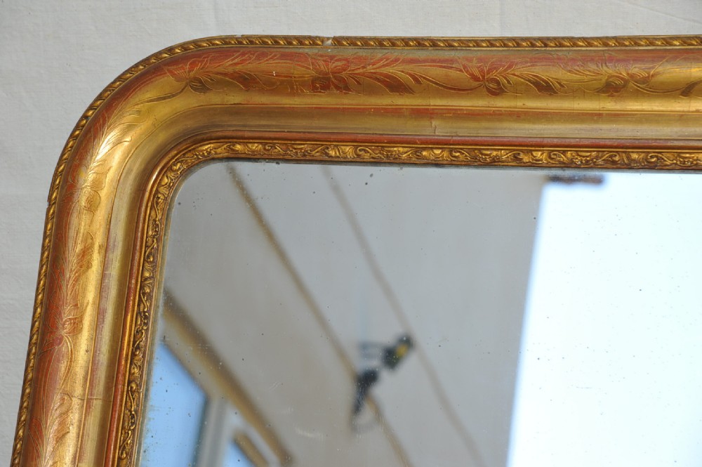 Very Large Antique French Louis Phillipe Arched Shoulder Gilt Gesso Mirror View IX