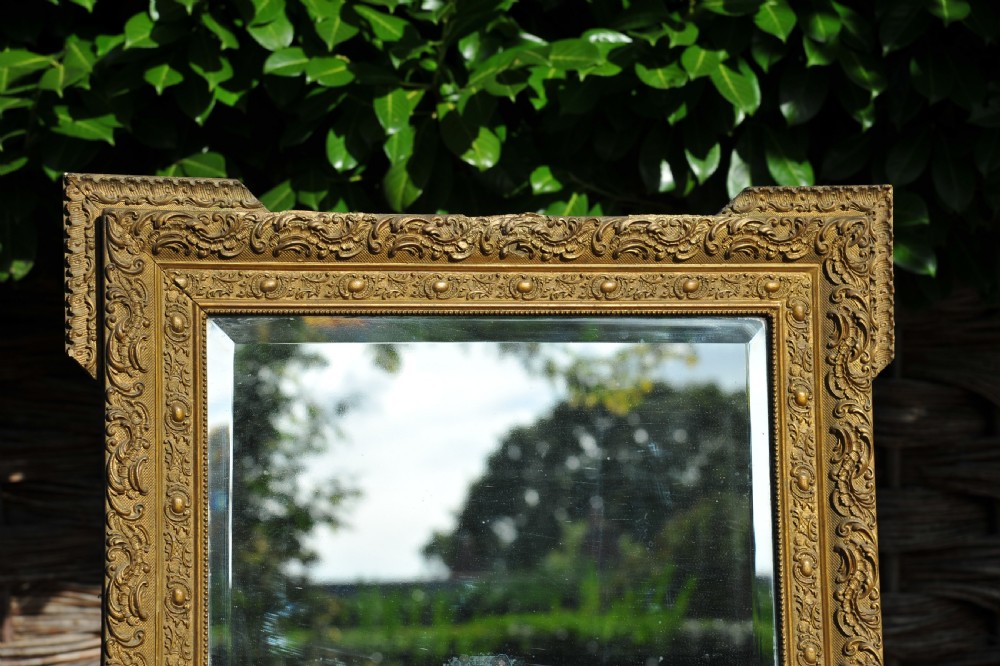 An Very Large Antique 19c French Gilt Gesso Beveled Wall Mirror   View V