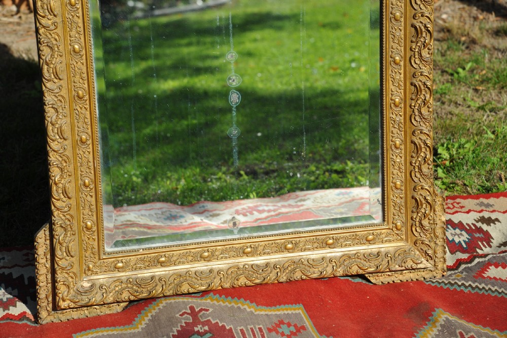 An Very Large Antique 19c French Gilt Gesso Beveled Wall Mirror   View VI