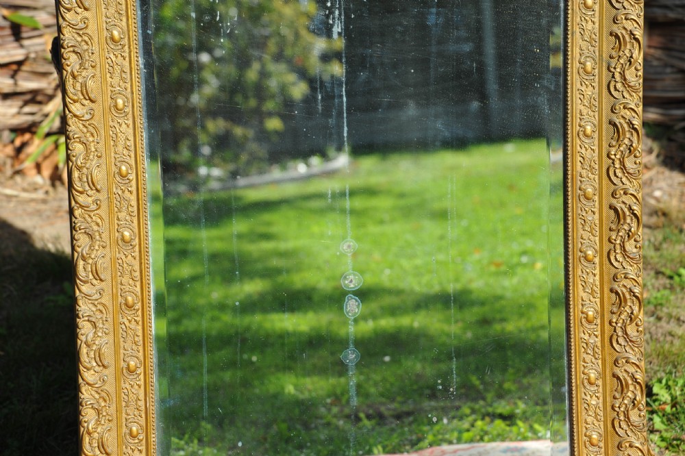 An Very Large Antique 19c French Gilt Gesso Beveled Wall Mirror   View VII