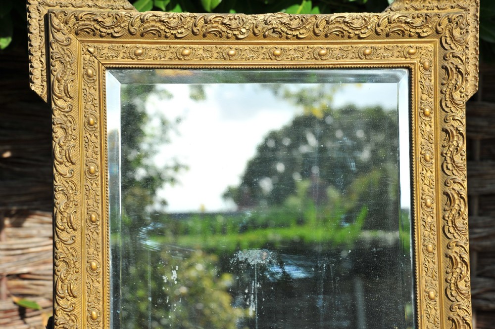 An Very Large Antique 19c French Gilt Gesso Beveled Wall Mirror   View VIII