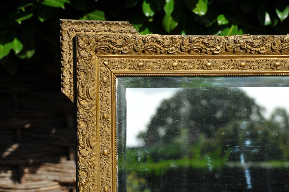 An Very Large Antique 19c French Gilt Gesso Beveled Wall Mirror   View IX