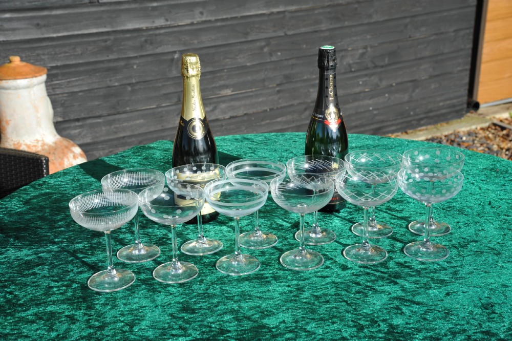  Set of Twelve Early 20c French Champagne Coupes Glasses View IX