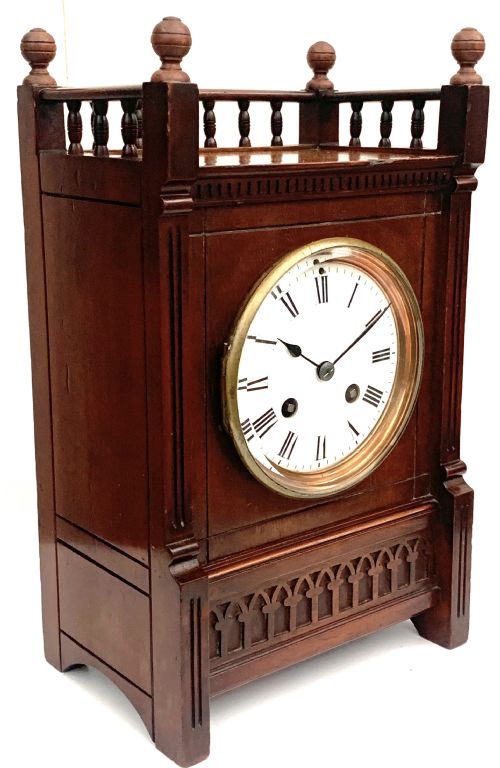Superb Antique French Mahogany 8-Day Mantel Clock French Striking Bracket Clock with Gallery Top