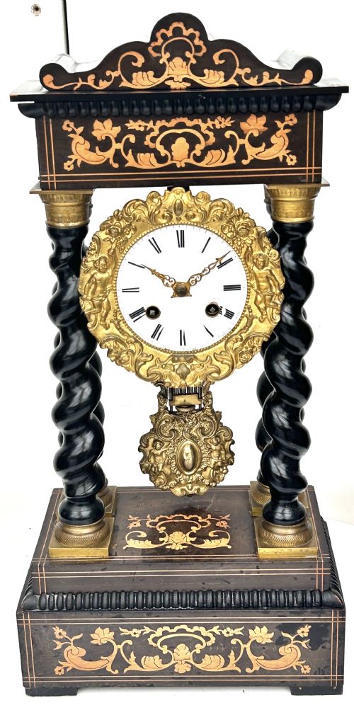 French Empire Portico Clock With Barley Twist Columns Striking 8-Day Mantel Clock
