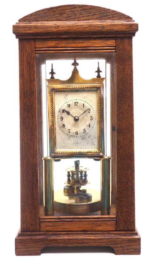 German Gustav Becker for BHA 400-Day Clock With disc pendulum silver & brass dial in Oak Case