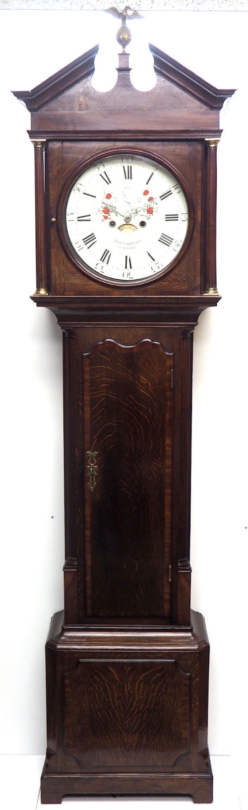 Antique Longcase Clock Fine English Oak Grandfather Clock with Painted Dial