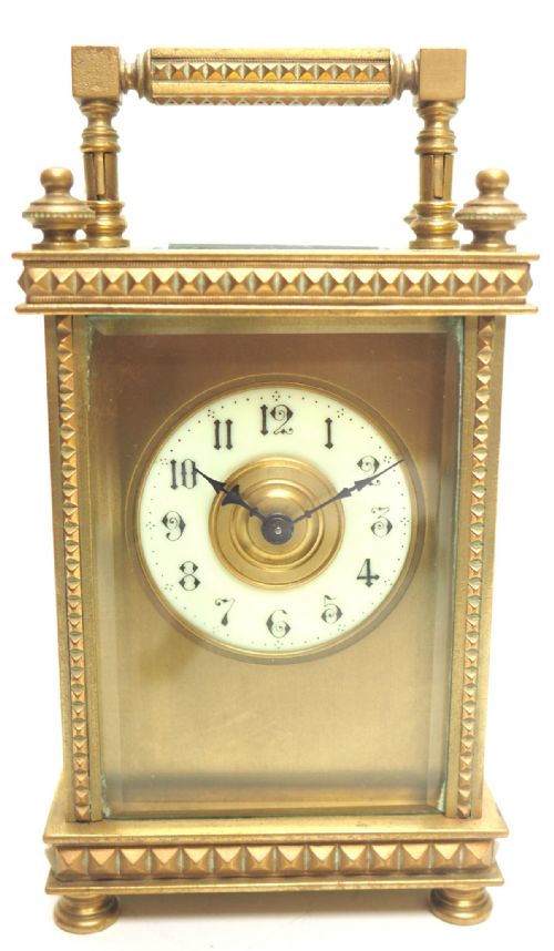 Antique French 8-Day Carriage Clock Unusual Masked Dial Case with Enamel Dial
