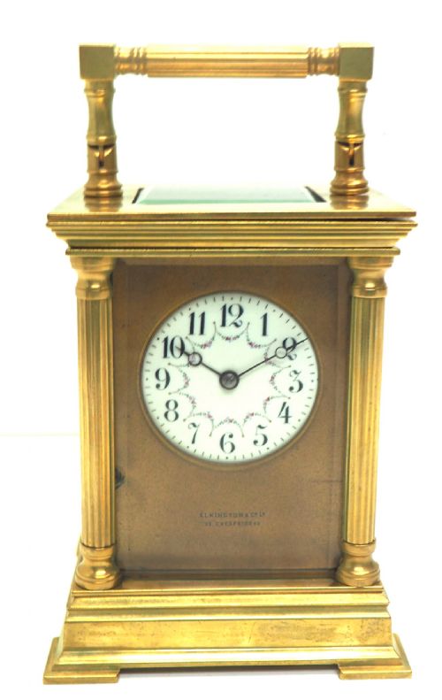 Antique Striking French 8-Day Carriage Clock Unusual Masked Dial Case with Enamel Dial